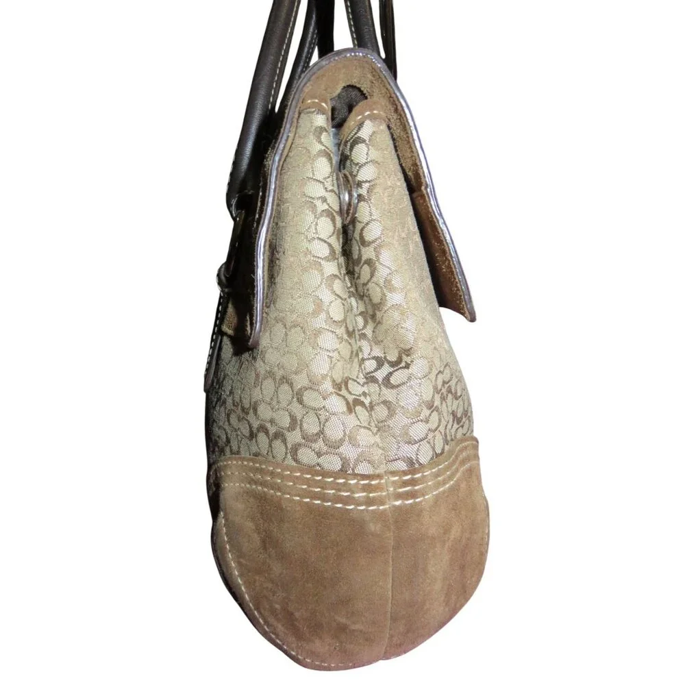 Coach 2005 Soho Canvas, Suede & Leather Trim Signature Buckle Flap Satchel